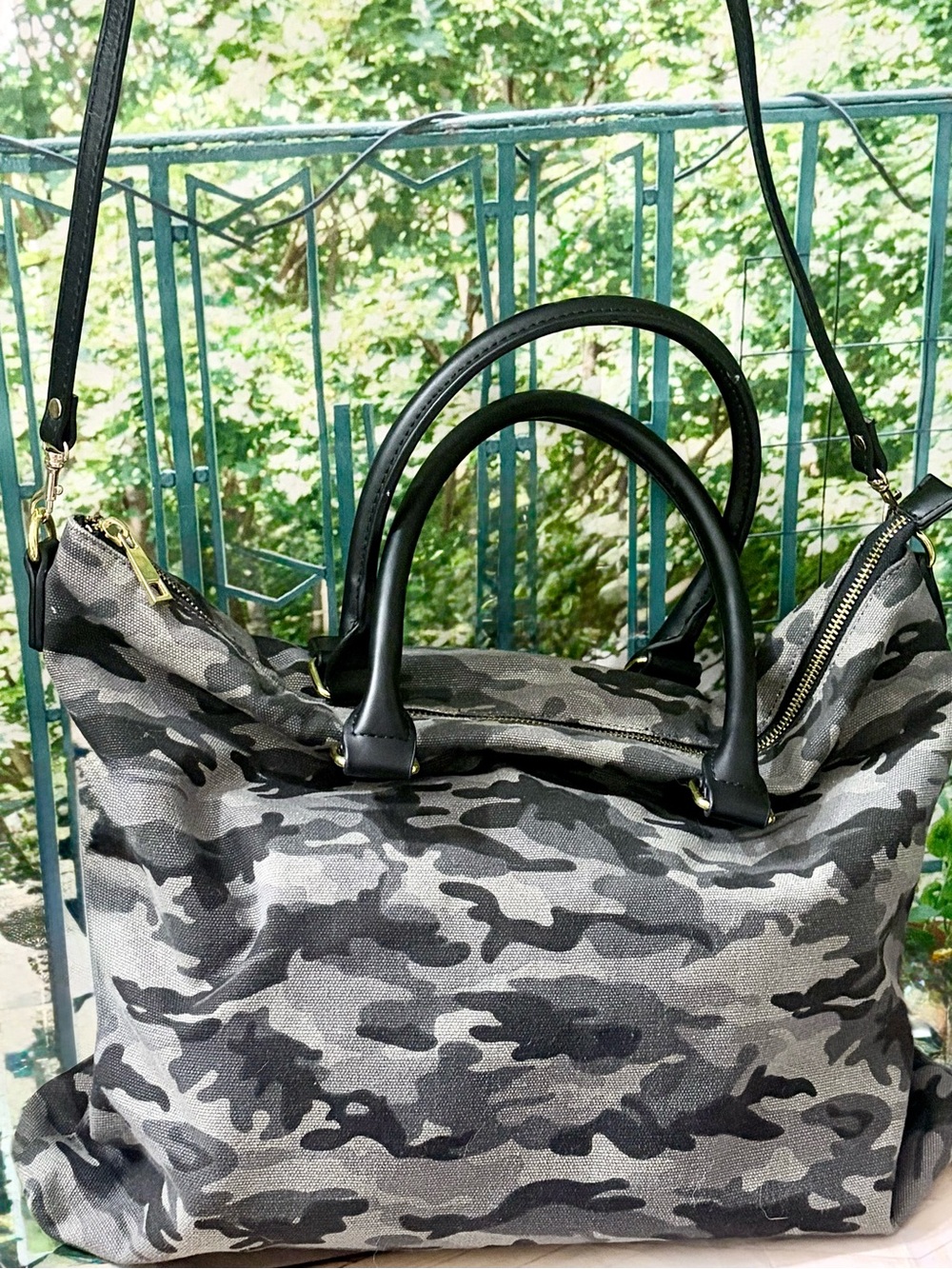 Gray Camo Tote with Black Handles